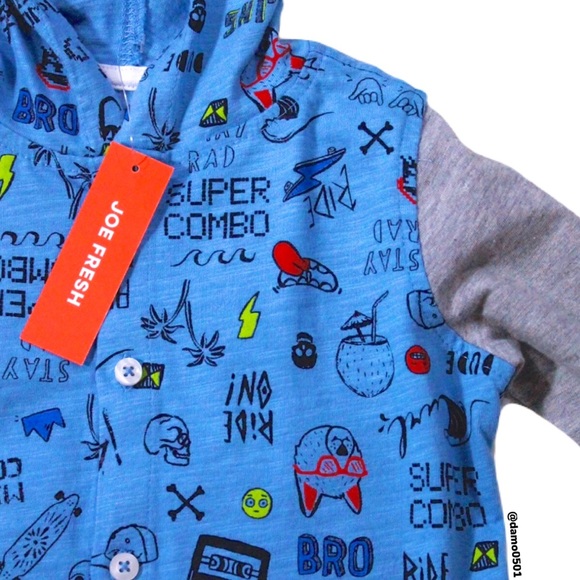 NWT Joe Fresh Baby Boy Multi Print Blue Hoodie - Picture 3 of 9
